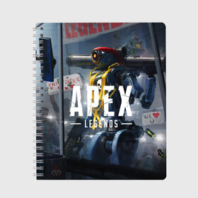 Тетрадь с принтом APEX Legends в Петрозаводске, 100% бумага | 48 листов, плотность листов — 60 г/м2, плотность картонной обложки — 250 г/м2. Листы скреплены сбоку удобной пружинной спиралью. Уголки страниц и обложки скругленные. Цвет линий — светло-серый
 | 2 | 2019 | 3 | apex | game | legends | titanfall | игра | титанфолл