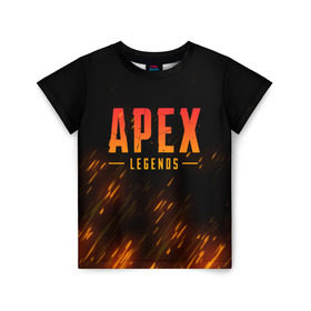 Детская футболка 3D с принтом APEX LEGENDS BATTLE ROYAL в Петрозаводске, 100% гипоаллергенный полиэфир | прямой крой, круглый вырез горловины, длина до линии бедер, чуть спущенное плечо, ткань немного тянется | Тематика изображения на принте: apex | apex legends | battle | battle royal | fire | titanfall | апекс | апекс легендс | батл рояль | битва | война | королевская битва | огонь
