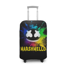 Чехол для чемодана 3D с принтом Marshmello в Петрозаводске, 86% полиэфир, 14% спандекс | двустороннее нанесение принта, прорези для ручек и колес | alone | beautiful now | disc | dj | jockey | marshmallow | американский | диджей | дискотека | маршмэллоу | продюсер