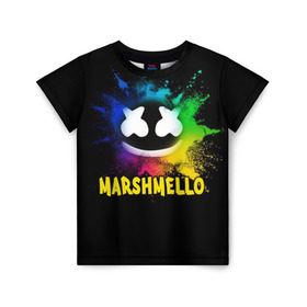 Детская футболка 3D с принтом Marshmello в Петрозаводске, 100% гипоаллергенный полиэфир | прямой крой, круглый вырез горловины, длина до линии бедер, чуть спущенное плечо, ткань немного тянется | alone | beautiful now | disc | dj | jockey | marshmallow | американский | диджей | дискотека | маршмэллоу | продюсер