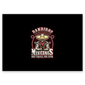 Поздравительная открытка с принтом Bandidos в Петрозаводске, 100% бумага | плотность бумаги 280 г/м2, матовая, на обратной стороне линовка и место для марки
 | Тематика изображения на принте: cartridges | drawing | graphic | hat | mexican | mexico | ornament | patterns | revolvers | rope | tape | tequila | thug | weapon | бандит | верёвка | графика | лента | мексика | мексиканский | орнамент | оружие | патроны | револьверы | рисунок | текила |