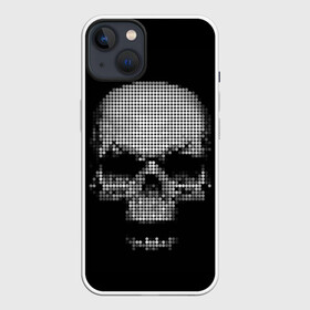 Чехол для iPhone 13 с принтом Череп в Петрозаводске,  |  | background | black | day of the dead | death | drawing | graphics | h | halloween | points | raster | skeleton | skull | symbol | teeth | взгляд | графика | день мертвых | зубы | мексика | праздник | растр | рисунок | символ | скелет | точки | фо