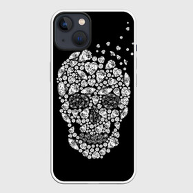 Чехол для iPhone 13 с принтом Diamond skull в Петрозаводске,  |  | background | black | death | diamond skull | drawing | graphics | hal | hearts | precious stones | symbol | wealth | богатство | бриллиантовый | графика | день мертвых | драгоценные | камни | мексика | праздник | рисунок | сердца | символ | фон |