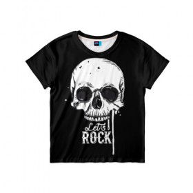 Детская футболка 3D с принтом Let is rock в Петрозаводске, 100% гипоаллергенный полиэфир | прямой крой, круглый вырез горловины, длина до линии бедер, чуть спущенное плечо, ткань немного тянется | bones | death | drawing | drops | flowing | graphic | music | rock | skeleton | skull | splashes | style | symbol | брызги | графика | день мертвых | капли | кости | мексика | музыка | праздник | рисунок | рок | символ | скелет | стиль | течёт | 