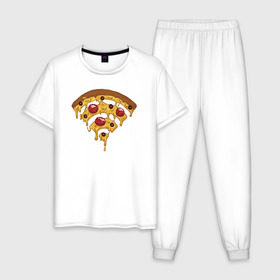 Мужская пижама хлопок с принтом Пицца Wi-Fi в Петрозаводске, 100% хлопок | брюки и футболка прямого кроя, без карманов, на брюках мягкая резинка на поясе и по низу штанин
 | Тематика изображения на принте: pizza | wi fi | wifi | абстракция | вай фай | интернет | пицца