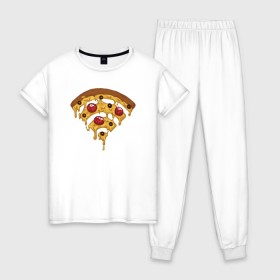 Женская пижама хлопок с принтом Пицца Wi-Fi в Петрозаводске, 100% хлопок | брюки и футболка прямого кроя, без карманов, на брюках мягкая резинка на поясе и по низу штанин | pizza | wi fi | wifi | абстракция | вай фай | интернет | пицца