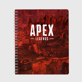 Тетрадь с принтом APEX LEGENDS в Петрозаводске, 100% бумага | 48 листов, плотность листов — 60 г/м2, плотность картонной обложки — 250 г/м2. Листы скреплены сбоку удобной пружинной спиралью. Уголки страниц и обложки скругленные. Цвет линий — светло-серый
 | apex | apexlegends | battle | fall | legends | online | robot | royale | titan | titanfall | апекс | битва | игра | игры | королевская | легенд | легендс | легенды | лого | меха | мехи | онлайн | роботы | символ | титанфол | шутер