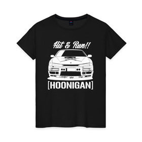 Женская футболка хлопок с принтом Nissan Silvia S14 Hoonigan в Петрозаводске, 100% хлопок | прямой крой, круглый вырез горловины, длина до линии бедер, слегка спущенное плечо | hoonigan | nissan | nissan silvia s14 | silvia s14