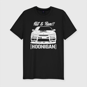 Мужская футболка хлопок Slim с принтом Nissan Silvia S14 Hoonigan в Петрозаводске, 92% хлопок, 8% лайкра | приталенный силуэт, круглый вырез ворота, длина до линии бедра, короткий рукав | hoonigan | nissan | nissan silvia s14 | silvia s14