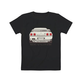 Детская футболка хлопок с принтом Nissan Skyline R32 в Петрозаводске, 100% хлопок | круглый вырез горловины, полуприлегающий силуэт, длина до линии бедер | Тематика изображения на принте: nissan | nissan skyline | nissan skyline r32 | r32 | skyline r32