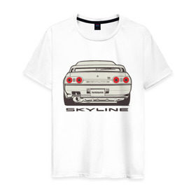 Мужская футболка хлопок с принтом Nissan Skyline R32 в Петрозаводске, 100% хлопок | прямой крой, круглый вырез горловины, длина до линии бедер, слегка спущенное плечо. | nissan | nissan skyline | nissan skyline r32 | r32 | skyline r32