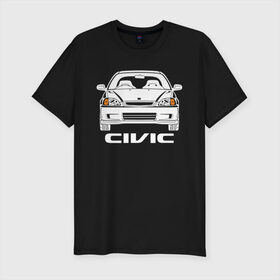 Мужская футболка хлопок Slim с принтом Honda Civic EK 6 поколение в Петрозаводске, 92% хлопок, 8% лайкра | приталенный силуэт, круглый вырез ворота, длина до линии бедра, короткий рукав | civic ek | ek 6 поколение | honda | honda civic | honda civic ek 6 поколение