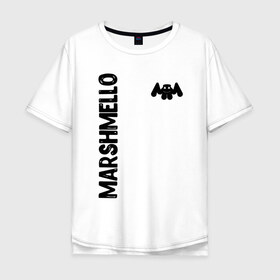 Мужская футболка хлопок Oversize с принтом Marshmello в Петрозаводске, 100% хлопок | свободный крой, круглый ворот, “спинка” длиннее передней части | christopher comstock | dj | marshmello | music | диджей | клубная музыка | клубняк | крис комсток | логотип | маршмэллоу | музыка