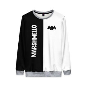 Женский свитшот 3D с принтом Marshmello в Петрозаводске, 100% полиэстер с мягким внутренним слоем | круглый вырез горловины, мягкая резинка на манжетах и поясе, свободная посадка по фигуре | black and white | christopher comstock | dj | marshmello | music | диджей | клубная музыка | клубняк | крис комсток | логотип | маршмэллоу | музыка | черно белый