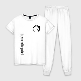 Женская пижама хлопок с принтом TEAM LIQUID в Петрозаводске, 100% хлопок | брюки и футболка прямого кроя, без карманов, на брюках мягкая резинка на поясе и по низу штанин | 2019 | blue | cybersport | esport | liquid | logo | pro league | team | team liquid | киберспорт | логотип | тим ликвид | фирменные цвета