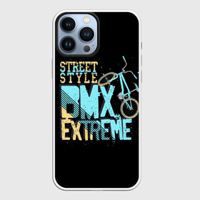 Чехол для iPhone 13 Pro Max с принтом Street style в Петрозаводске,  |  | Тематика изображения на принте: background | bike | black | bmx | drawing | extreme | graphics | movement | power | splashes | sport | spots | street | style | брызги | велосипед | графика | движение | жёлтый | надпись | пятна | рисунок | сила | синий | спорт | стиль | текст | уличный |