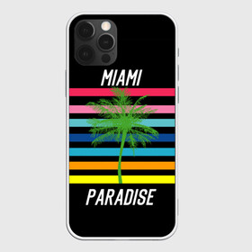 Чехол для iPhone 12 Pro Max с принтом Miami Paradise в Петрозаводске, Силикон |  | Тематика изображения на принте: america | city | colorful | drawing | grap | miami | palm tree | paradise | recreation | resort | stripes | tree | usa | world | америка | город | графика | дерево | курорт | майами | мировой | надпись | отдых | пальма | полосы | разноцветные | рай | рису