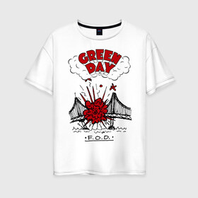 Женская футболка хлопок Oversize с принтом Green Day в Петрозаводске, 100% хлопок | свободный крой, круглый ворот, спущенный рукав, длина до линии бедер
 | green day | greenday | punk | rock | грин дэй | группы | музыка | панк | рок
