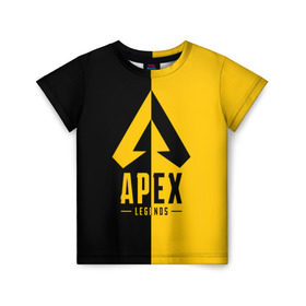 Детская футболка 3D с принтом APEX LEGENDS YELLOW в Петрозаводске, 100% гипоаллергенный полиэфир | прямой крой, круглый вырез горловины, длина до линии бедер, чуть спущенное плечо, ткань немного тянется | apex | legend | legends | titanfall | апекс | арех | бангалор | бладхаунд | верхушки | гибралтар | каустик | лайфлайн | легенда | легенды | ледженд | леджендс | мираж | орех | рэйф | титанфол