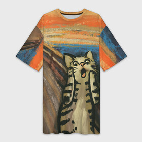 Платье-футболка 3D с принтом Крик котика в Петрозаводске,  |  | Тематика изображения на принте: cat | картина | кот | котик | котики | коты | котэ | кошак | крик | мем | приколы