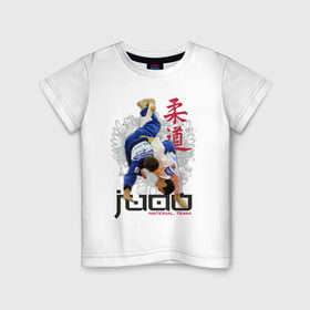 Детская футболка хлопок с принтом Judo в Петрозаводске, 100% хлопок | круглый вырез горловины, полуприлегающий силуэт, длина до линии бедер | борьба | единоборства | спорт