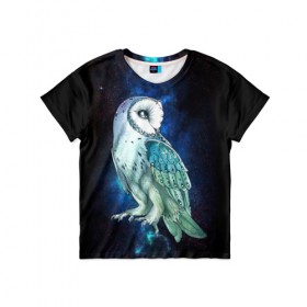 Детская футболка 3D с принтом космическая сова в Петрозаводске, 100% гипоаллергенный полиэфир | прямой крой, круглый вырез горловины, длина до линии бедер, чуть спущенное плечо, ткань немного тянется | owl | галактика | звезды | космос | млечный путь | ночь | птица | сова | филин