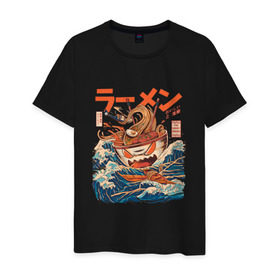 Мужская футболка хлопок с принтом Great Ramen off Kanagawa в Петрозаводске, 100% хлопок | прямой крой, круглый вырез горловины, длина до линии бедер, слегка спущенное плечо. | kanagawa | ramen | аниме | большая волна в канагаве | рамен | рамен в канагаве