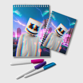 Блокнот с принтом Marshmello Glitch в Петрозаводске, 100% бумага | 48 листов, плотность листов — 60 г/м2, плотность картонной обложки — 250 г/м2. Листы скреплены удобной пружинной спиралью. Цвет линий — светло-серый
 | Тематика изображения на принте: christopher | comstock | dj | dotcom | fortnite | friends | glitch | marshmallow | marshmello | usa | глитч | диджей | друзья | зефир | комсток | крис | мармелад | маршмэллоу | молнии | музыка | продюсер | сша | фортнайт | хаус | электро