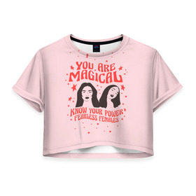Женская футболка 3D укороченная с принтом Fearless females в Петрозаводске, 100% полиэстер | круглая горловина, длина футболки до линии талии, рукава с отворотами | 8 марта | feminism | girl power | like a girl | venus | весна | женщины | международный женский день | подарок | феминизм