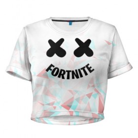 Женская футболка Cropp-top с принтом FORTNITE x MARSHMELLO в Петрозаводске, 100% полиэстер | круглая горловина, длина футболки до линии талии, рукава с отворотами | 2019 | dj | fortnite | game | glitch | marshmello | usa | америка | глитч | игра | клубная музыка | маршмелло | музыка | музыкант | ф | фортнайт