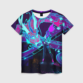 Женская футболка 3D с принтом League Of Legends Neon Dragon в Петрозаводске, 100% полиэфир ( синтетическое хлопкоподобное полотно) | прямой крой, круглый вырез горловины, длина до линии бедер | akali | dragon | kda | league of egends | lol | neon | дракон | неон | персонаж