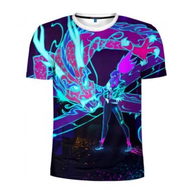 Мужская футболка 3D спортивная с принтом League Of Legends Neon Dragon в Петрозаводске, 100% полиэстер с улучшенными характеристиками | приталенный силуэт, круглая горловина, широкие плечи, сужается к линии бедра | akali | dragon | kda | league of egends | lol | neon | дракон | неон | персонаж