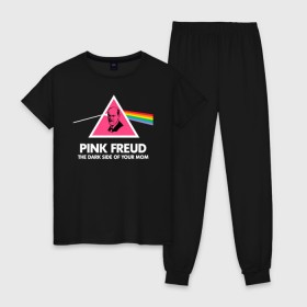 Женская пижама хлопок с принтом Pink Freud в Петрозаводске, 100% хлопок | брюки и футболка прямого кроя, без карманов, на брюках мягкая резинка на поясе и по низу штанин | pink freud | sigmund freud | зигмунд фрейд | фрейд