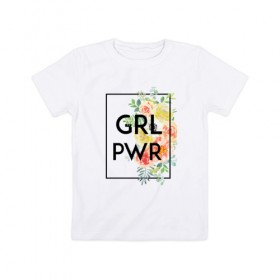 Детская футболка хлопок с принтом GRL PWR в Петрозаводске, 100% хлопок | круглый вырез горловины, полуприлегающий силуэт, длина до линии бедер | 8 марта | feminism | girl power | like a girl | venus | весна | женщины | международный женский день | подарок | феминизм