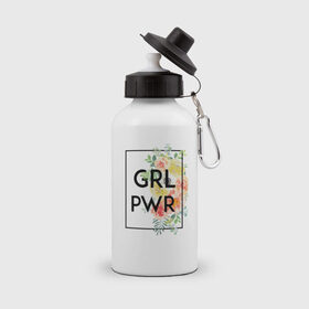 Бутылка спортивная с принтом GRL PWR в Петрозаводске, металл | емкость — 500 мл, в комплекте две пластиковые крышки и карабин для крепления | 8 марта | feminism | girl power | like a girl | venus | весна | женщины | международный женский день | подарок | феминизм