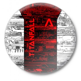 Значок с принтом Titanfall в Петрозаводске,  металл | круглая форма, металлическая застежка в виде булавки | боевой | меха | научно | оружие | робот | сеть | симулятор | снаряжение | спектры | титан | фантастика | шутер