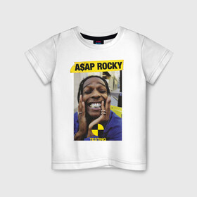 Детская футболка хлопок с принтом A$AP ROCKY в Петрозаводске, 100% хлопок | круглый вырез горловины, полуприлегающий силуэт, длина до линии бедер | aap | asap | mob | rap | rocky | testing | асап | банда | моб | раким | реп | роки | рэп | рэпер | тестинг | эйсап | эсап