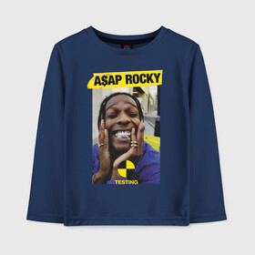 Детский лонгслив хлопок с принтом ASAP ROCKY в Петрозаводске, 100% хлопок | круглый вырез горловины, полуприлегающий силуэт, длина до линии бедер | aap | asap | mob | rap | rocky | testing | асап | банда | моб | раким | реп | роки | рэп | рэпер | тестинг | эйсап | эсап