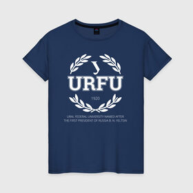 Женская футболка хлопок с принтом URFU в Петрозаводске, 100% хлопок | прямой крой, круглый вырез горловины, длина до линии бедер, слегка спущенное плечо | институт | студент | универ | университет | уральский федеральный университет | урфу