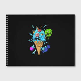 Альбом для рисования с принтом Мороженое Монстр в Петрозаводске, 100% бумага
 | матовая бумага, плотность 200 мг. | candy | ice cream | marshmallow | monster | monsters | oreo | sweets | zombie | зомби | леденец | леденцы | маршмеллоу | монстр | монстры | мороженое | орео | сладости