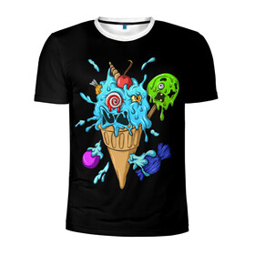 Мужская футболка 3D спортивная с принтом Мороженое Монстр в Петрозаводске, 100% полиэстер с улучшенными характеристиками | приталенный силуэт, круглая горловина, широкие плечи, сужается к линии бедра | candy | ice cream | marshmallow | monster | monsters | oreo | sweets | zombie | зомби | леденец | леденцы | маршмеллоу | монстр | монстры | мороженое | орео | сладости