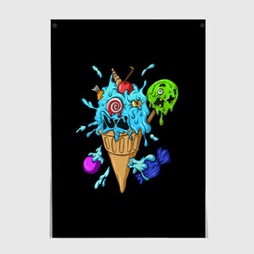 Постер с принтом Мороженое Монстр в Петрозаводске, 100% бумага
 | бумага, плотность 150 мг. Матовая, но за счет высокого коэффициента гладкости имеет небольшой блеск и дает на свету блики, но в отличии от глянцевой бумаги не покрыта лаком | candy | ice cream | marshmallow | monster | monsters | oreo | sweets | zombie | зомби | леденец | леденцы | маршмеллоу | монстр | монстры | мороженое | орео | сладости
