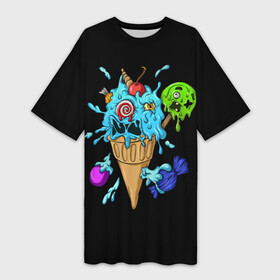 Платье-футболка 3D с принтом Мороженое Монстр в Петрозаводске,  |  | candy | ice cream | marshmallow | monster | monsters | oreo | sweets | zombie | зомби | леденец | леденцы | маршмеллоу | монстр | монстры | мороженое | орео | сладости