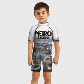 Детский купальный костюм 3D с принтом Метро в Петрозаводске, Полиэстер 85%, Спандекс 15% | застежка на молнии на спине | exodus | metro | stalker | артем | исход | метро | сталкер | эксодус
