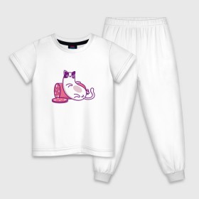 Детская пижама хлопок с принтом Котик и Колбаска в Петрозаводске, 100% хлопок |  брюки и футболка прямого кроя, без карманов, на брюках мягкая резинка на поясе и по низу штанин
 | 