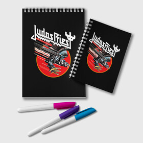 Блокнот с принтом Judas Priest в Петрозаводске, 100% бумага | 48 листов, плотность листов — 60 г/м2, плотность картонной обложки — 250 г/м2. Листы скреплены удобной пружинной спиралью. Цвет линий — светло-серый
 | judas priest | metal | rock | группы | метал | музыка | рок | хард рок | хэви метал