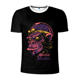 Мужская футболка 3D спортивная с принтом Голова обезьяны в Петрозаводске, 100% полиэстер с улучшенными характеристиками | приталенный силуэт, круглая горловина, широкие плечи, сужается к линии бедра | 