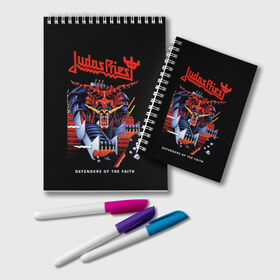 Блокнот с принтом Judas Priest в Петрозаводске, 100% бумага | 48 листов, плотность листов — 60 г/м2, плотность картонной обложки — 250 г/м2. Листы скреплены удобной пружинной спиралью. Цвет линий — светло-серый
 | judas priest | metal | rock | группы | метал | музыка | рок | хард рок | хэви метал