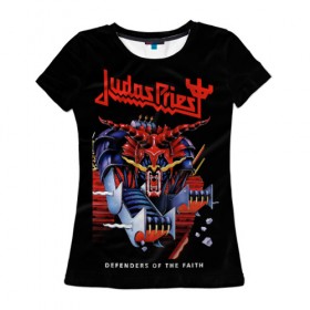 Женская футболка 3D с принтом Judas Priest в Петрозаводске, 100% полиэфир ( синтетическое хлопкоподобное полотно) | прямой крой, круглый вырез горловины, длина до линии бедер | judas priest | metal | rock | группы | метал | музыка | рок | хард рок | хэви метал