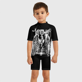 Детский купальный костюм 3D с принтом Manowar в Петрозаводске, Полиэстер 85%, Спандекс 15% | застежка на молнии на спине | heavy metal | manowar | power metal | группы | метал | музыка | пауэр метал | рок | хеви метал